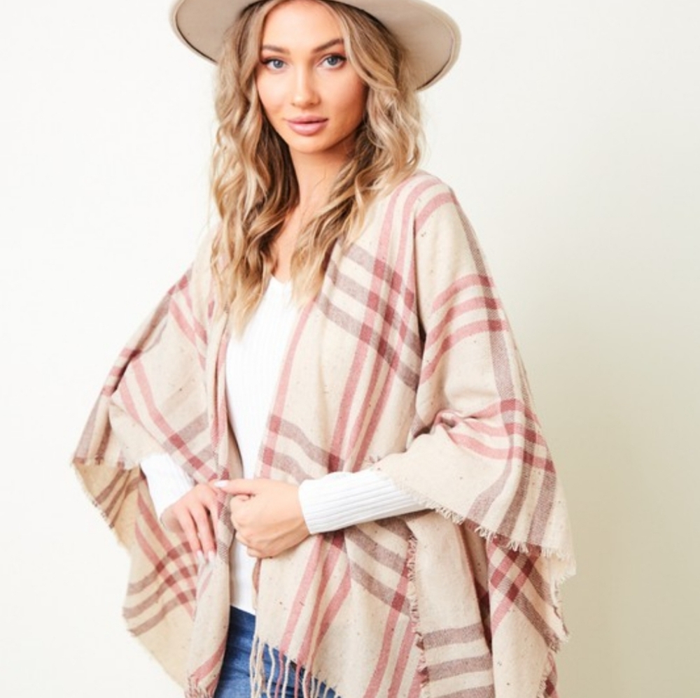 Plaid shawl wrap with fringe - Picture 6 of 7